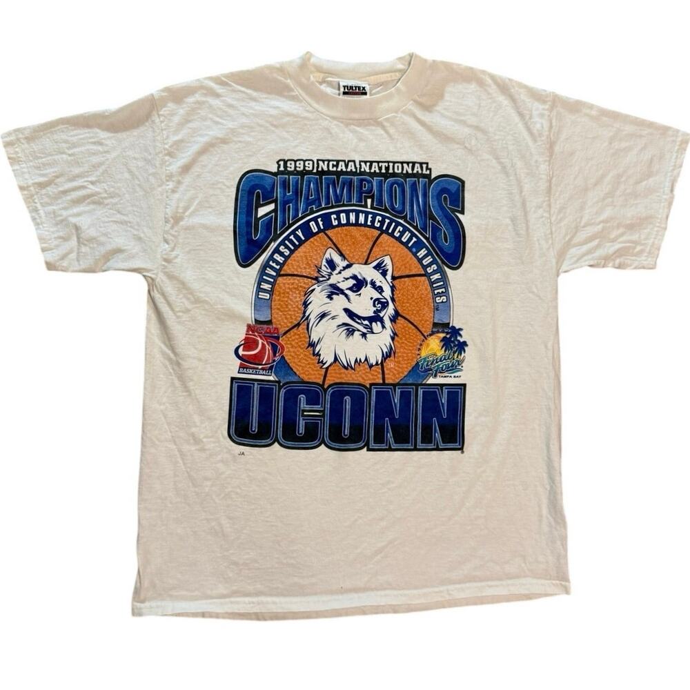 Vtg 1999 UConn National Champions T-Shirt Tultex Connecticut Huskies XL